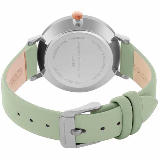 French Connection Silver Case Round Shape Sea Green Strap Quartz Watch  