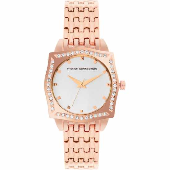 French Connection Rose Case Square Shape Rose Strap Quartz Watch  