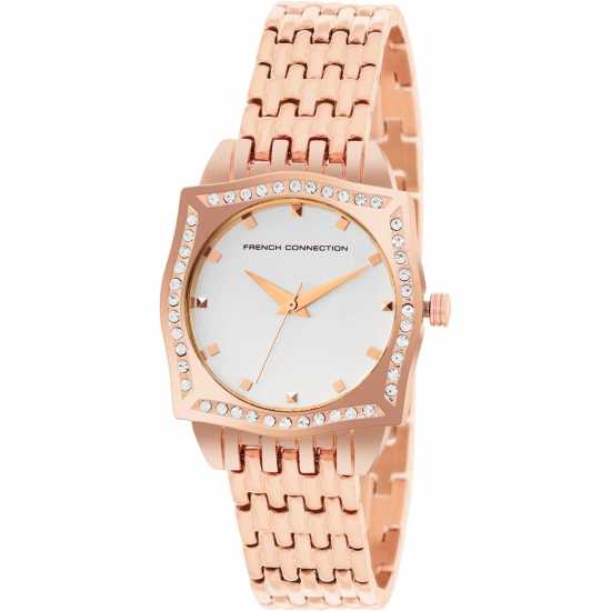 French Connection Rose Case Square Shape Rose Strap Quartz Watch  