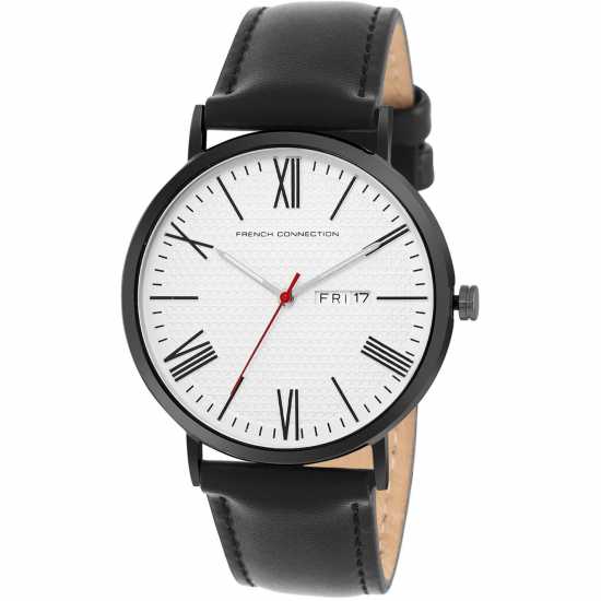 French Connection Black Case Round Shape Black Strap Quartz Watch  