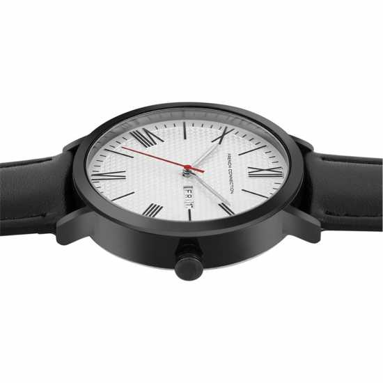 French Connection Black Case Round Shape Black Strap Quartz Watch  