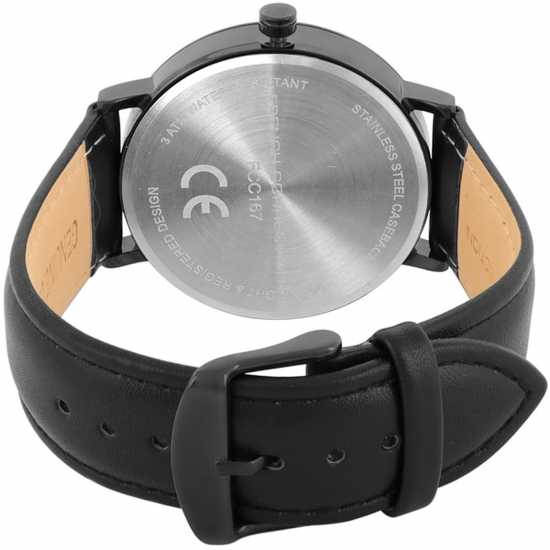French Connection Black Case Round Shape Black Strap Quartz Watch  