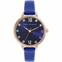 French Connection Rose Case Round Shape Blue Strap Quartz Watch  