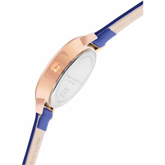 French Connection Rose Case Round Shape Blue Strap Quartz Watch  