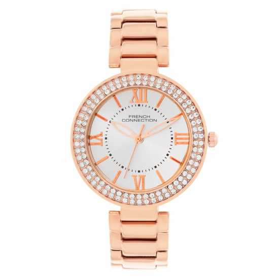 French Connection Silver Case Round Shape Silver Strap Quartz Watch  