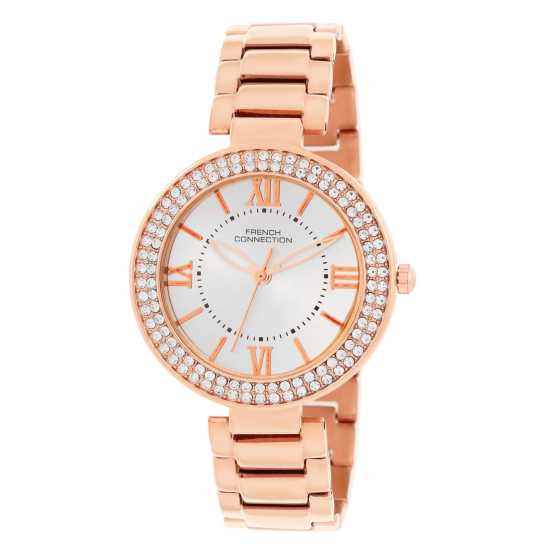 French Connection Silver Case Round Shape Silver Strap Quartz Watch  