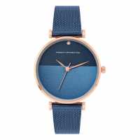 French Connection Rose Case Round Shape Blue Strap Quartz Watch  