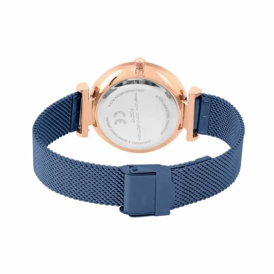 French Connection Rose Case Round Shape Blue Strap Quartz Watch  
