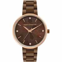 French Connection Rose Case Round Shape Brown Strap Quartz Watch  