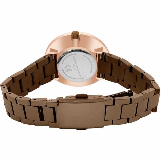 French Connection Rose Case Round Shape Brown Strap Quartz Watch  