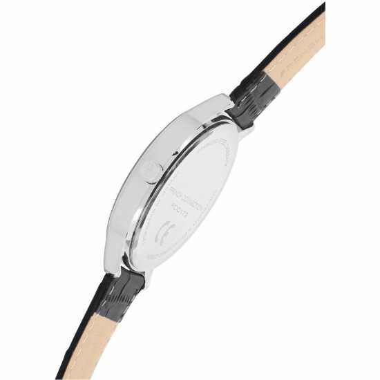 French Connection Silver Case Round Shape Black Strap Quartz Watch  