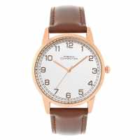 French Connection Rose Case Round Shape Black Strap Quartz Watch  