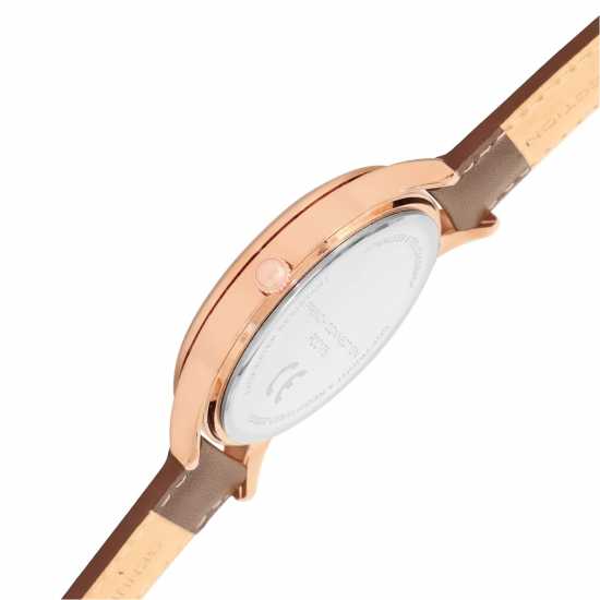 French Connection Rose Case Round Shape Black Strap Quartz Watch  