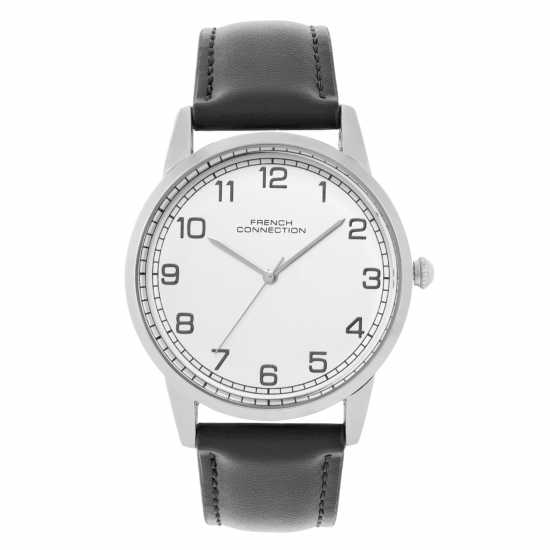 French Connection Rose Case Round Shape Black Strap Quartz Watch  