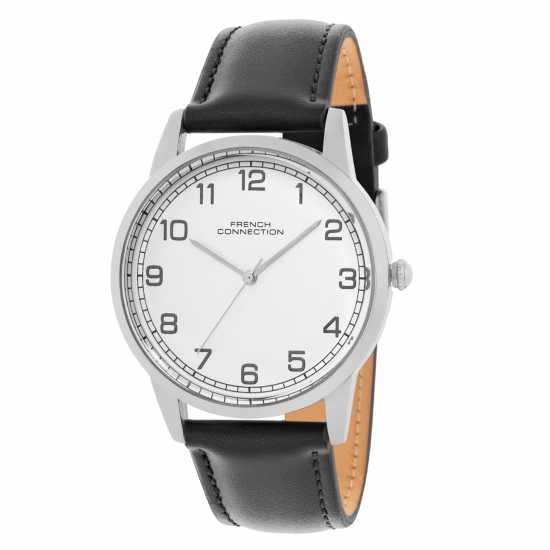 French Connection Rose Case Round Shape Black Strap Quartz Watch  