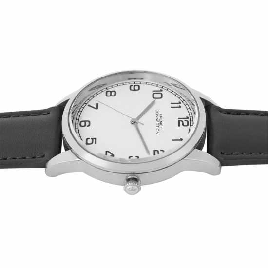 French Connection Rose Case Round Shape Black Strap Quartz Watch  