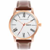 French Connection Rose Case Round Shape Brown Strap Quartz Watch  