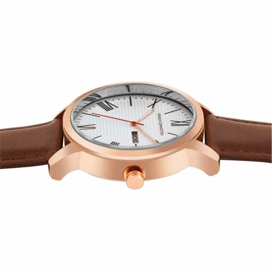 French Connection Rose Case Round Shape Brown Strap Quartz Watch  