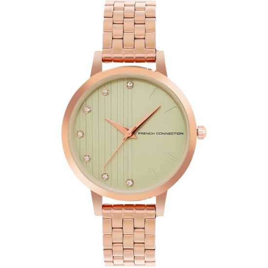 French Connection Rose Case Round Shape Rose Strap Quartz Watch  