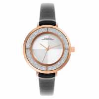 French Connection Rose Case Round Shape Black Strap Quartz Watch  