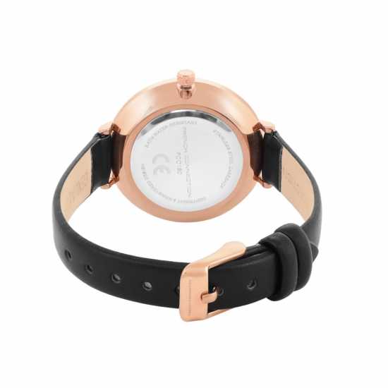 French Connection Rose Case Round Shape Black Strap Quartz Watch  