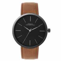 French Connection Black Case Round Shape Brown Strap Quartz Watch  