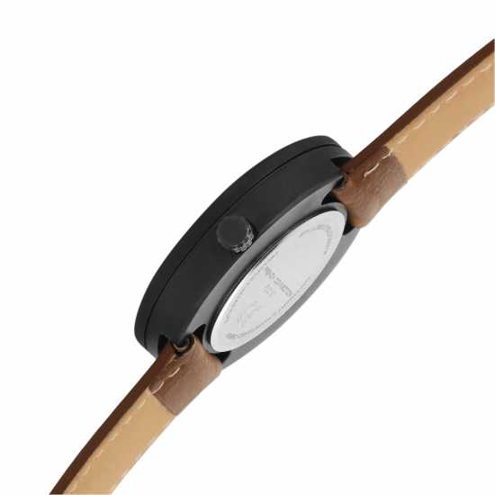 French Connection Black Case Round Shape Brown Strap Quartz Watch  