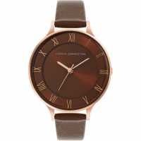 French Connection Rose Case Round Shape Brown Strap Quartz Watch  