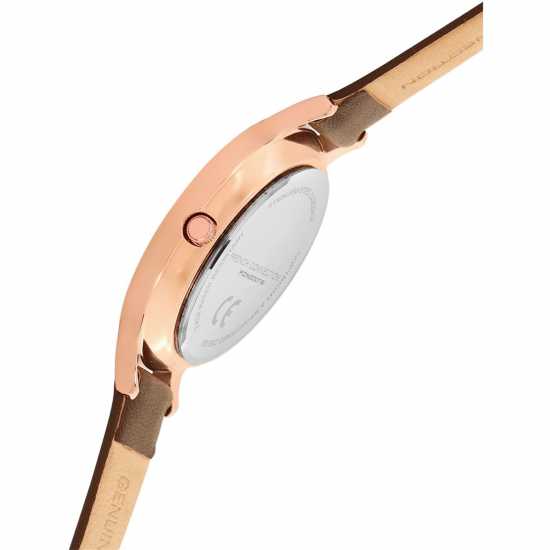 French Connection Rose Case Round Shape Brown Strap Quartz Watch  