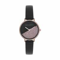 French Connection Rose Case Round Shape Black Strap Quartz Watch  