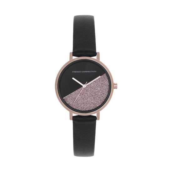 French Connection Rose Case Round Shape Black Strap Quartz Watch French Connection Rose Case Round Shape Black Strap Quartz Watch