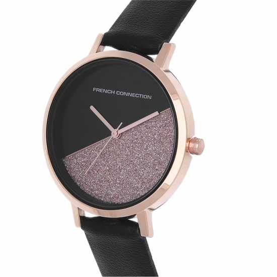French Connection Rose Case Round Shape Black Strap Quartz Watch French Connection Rose Case Round Shape Black Strap Quartz Watch
