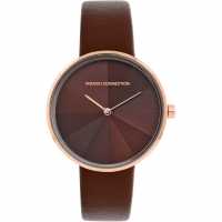 French Connection Rose Case Round Shape Brown Strap Quartz Watch  