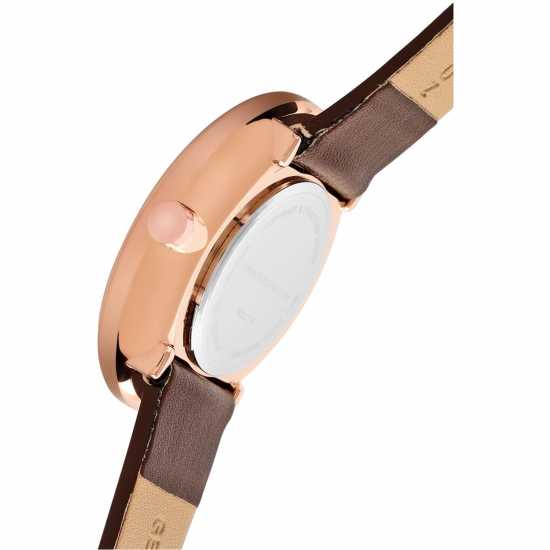 French Connection Rose Case Round Shape Brown Strap Quartz Watch  