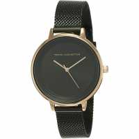 French Connection Rose Case Round Shape Black Strap Quartz Watch  