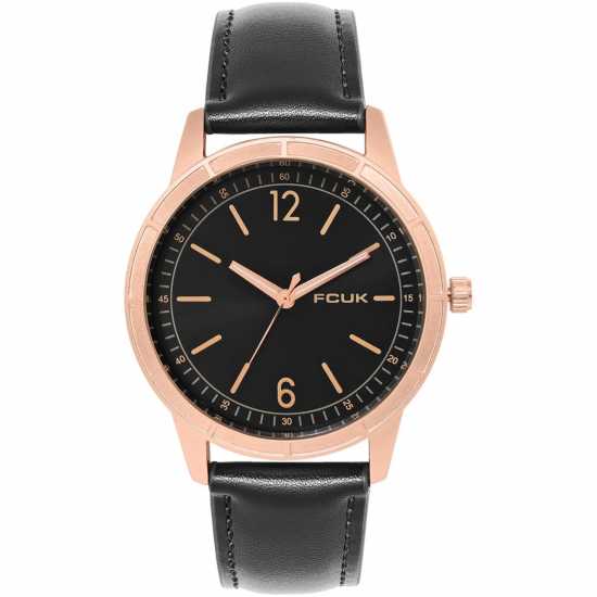 Fcuk Rose Case Round Shape Black Strap Quartz Watch  