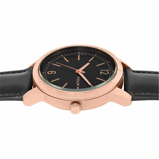 Fcuk Rose Case Round Shape Black Strap Quartz Watch  
