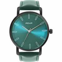 Fcuk Black Case Round Shape Green Strap Quartz Watch  