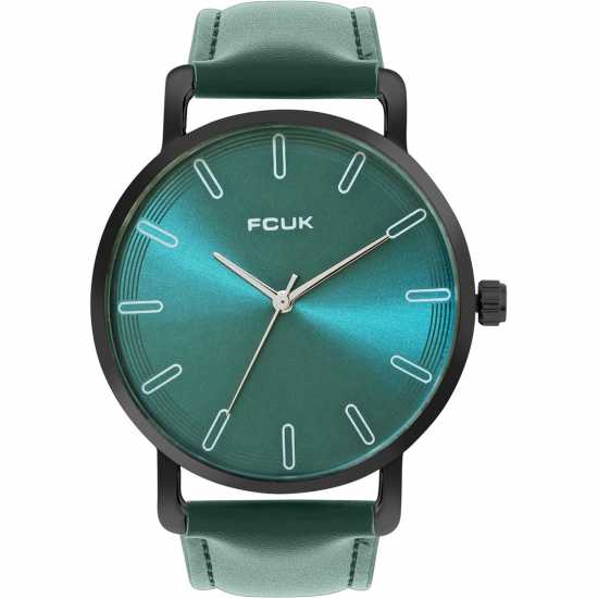 Fcuk Black Case Round Shape Green Strap Quartz Watch  