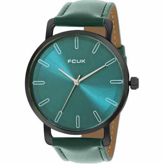 Fcuk Black Case Round Shape Green Strap Quartz Watch  