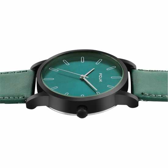 Fcuk Black Case Round Shape Green Strap Quartz Watch  
