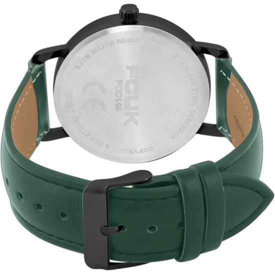Fcuk Black Case Round Shape Green Strap Quartz Watch  