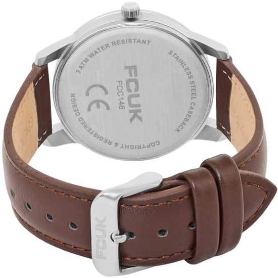 Fcuk Silver Case Round Shape Black Strap Quartz Watch  