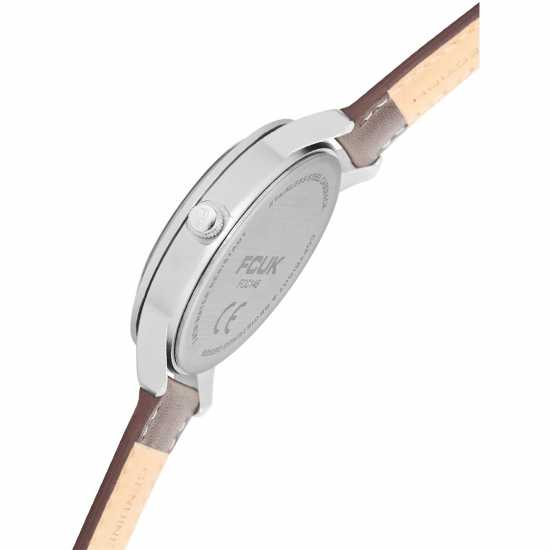 Fcuk Silver Case Round Shape Black Strap Quartz Watch  