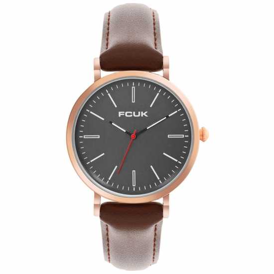 Fcuk Rose Case Round Shape Brown Strap Quartz Watch  
