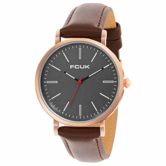 Fcuk Rose Case Round Shape Brown Strap Quartz Watch  