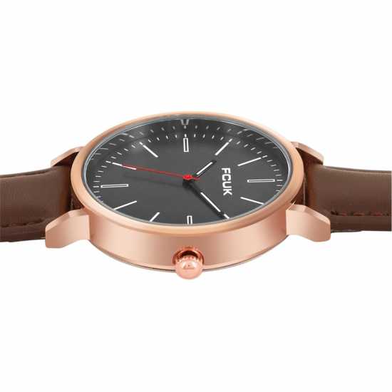 Fcuk Rose Case Round Shape Brown Strap Quartz Watch  