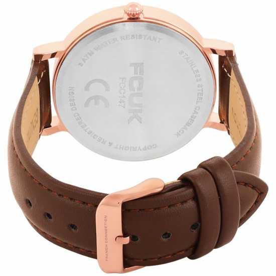 Fcuk Rose Case Round Shape Brown Strap Quartz Watch  