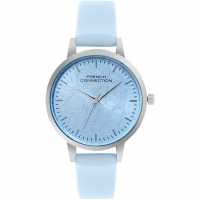 Fcuk Fcuk Silver Case Round Shape Sky Blue Strap Quartz Watch  
