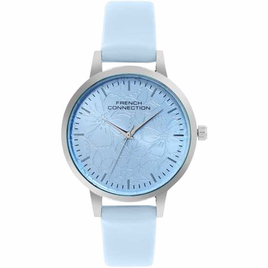 Fcuk Fcuk Silver Case Round Shape Sky Blue Strap Quartz Watch  